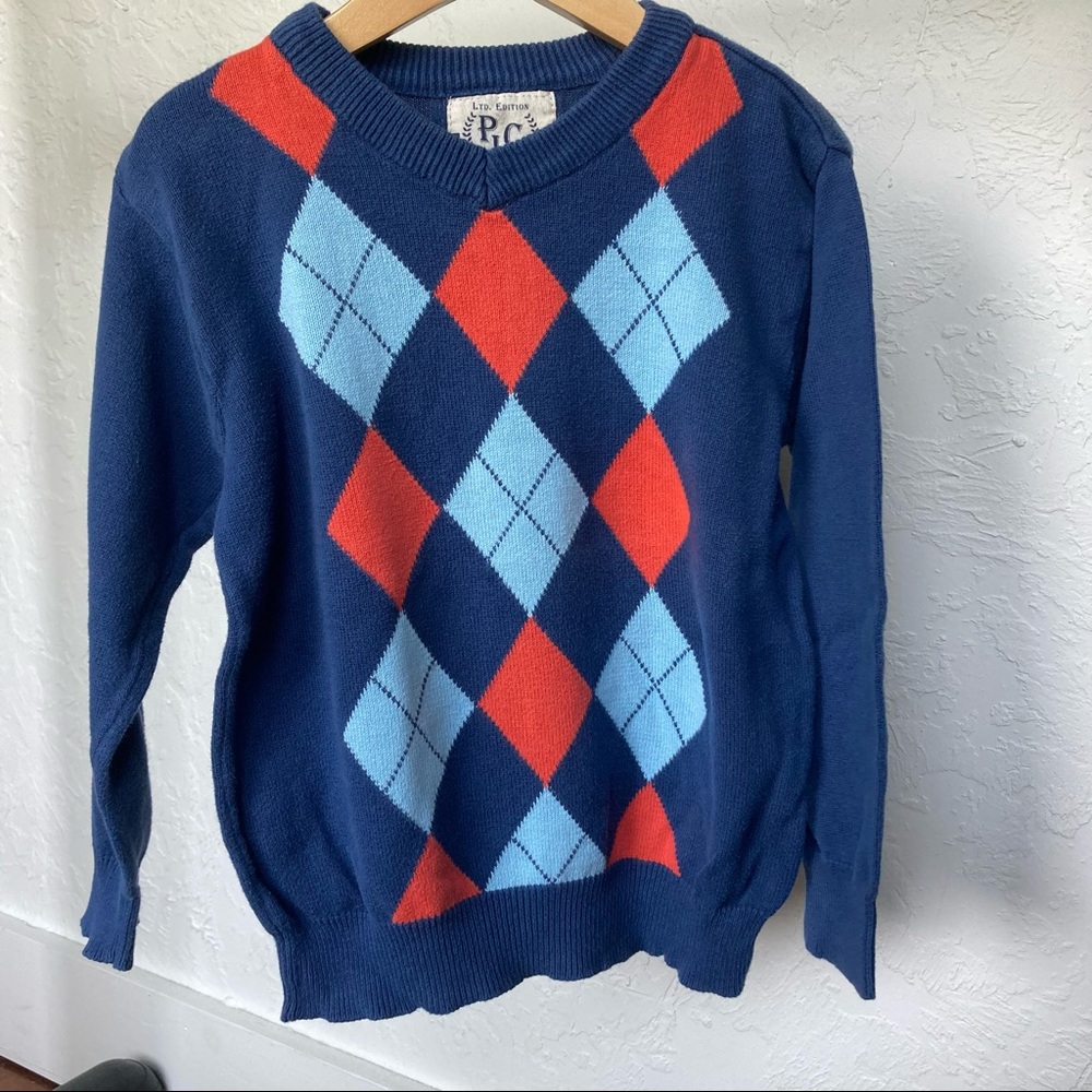 🐃VGUC- Charcoal Blue & Orange Argyle Sweater